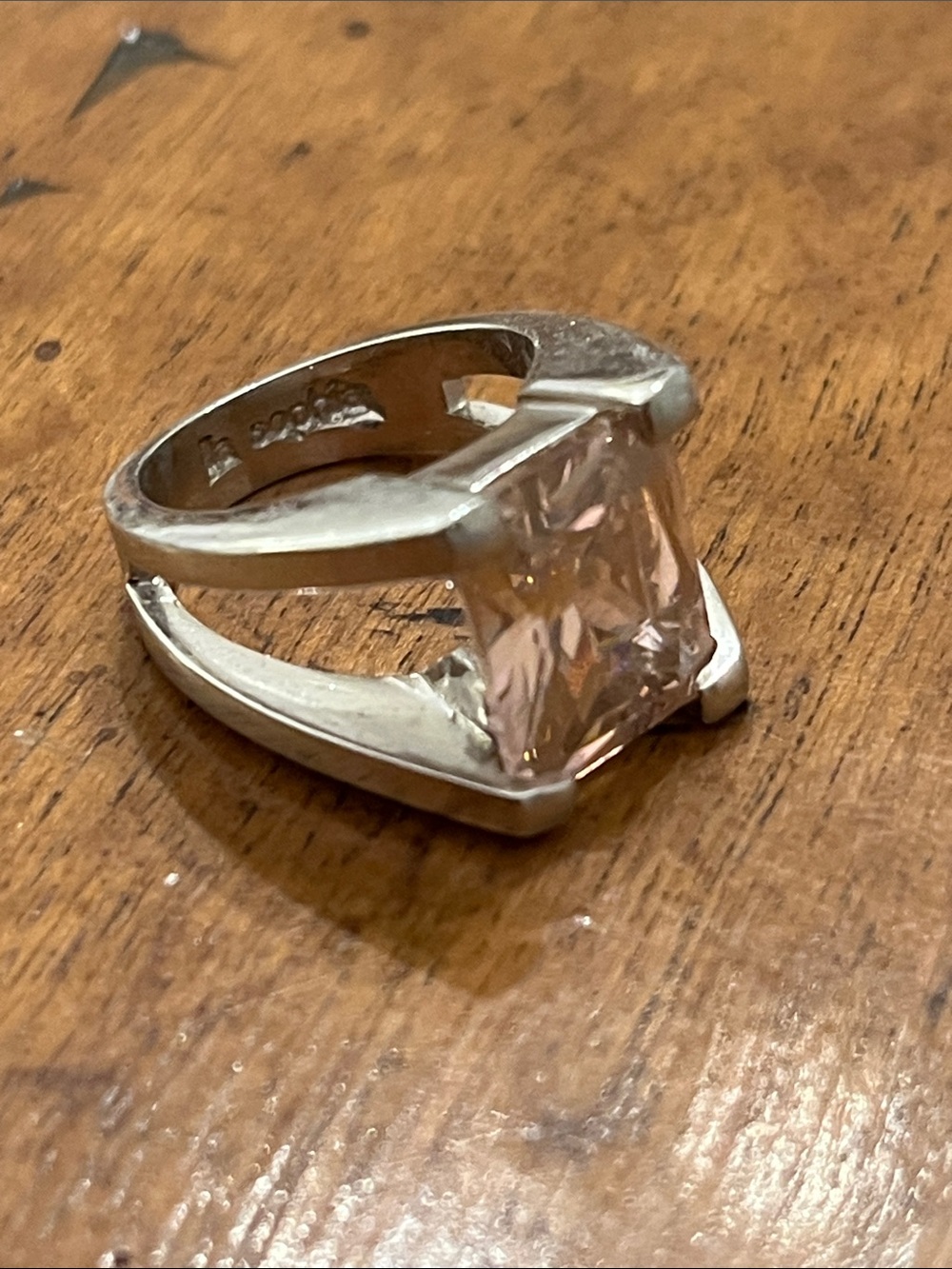 Lia Sophia Daiquiri Ring Silver Tone Pink Emerald Cut CZ Signed